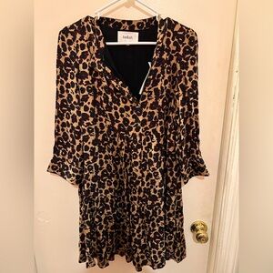 ba&sh Long Sleeve Leopard Print Dress - Brown and Black